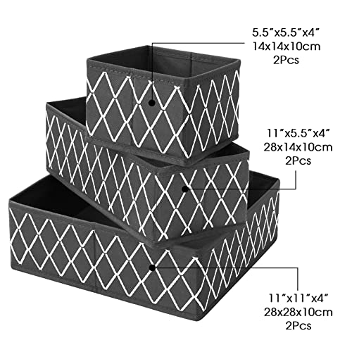 Homyfort Dresser Drawer Organizer, Foldable Cloth Storage Box Closet Cube Basket Bins Containers Divider With Drawers For Underwear, Bras, Socks, Ties, Scarves, Set Of 6, Diamond Line Printing #TOP3