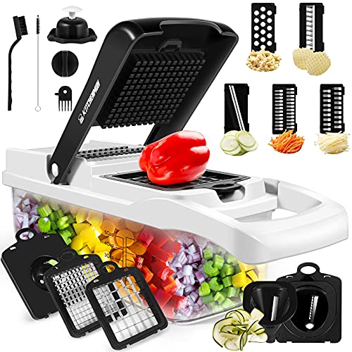 Vegetable Chopper, Onion Chopper, Spiralizer Vegetable Slicer, 15 in 1 Multifunctional Mandoline Slicer with Container, Vegetable Cutter Dicer for Vegetable & Fruit