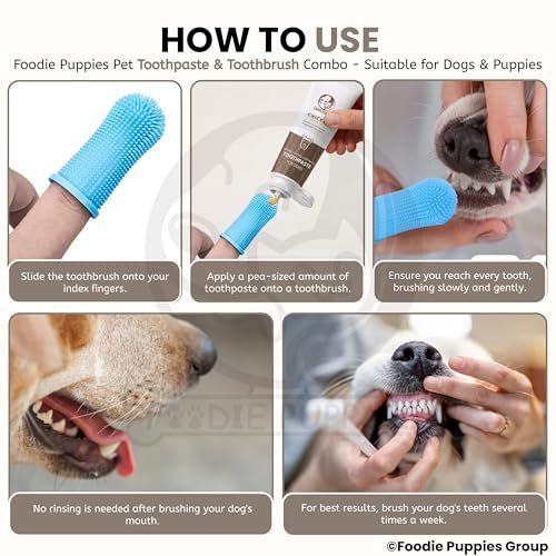 Image of Foodie Puppies Pet Dental Oral Care Combo of Toothbrush and Toothpaste - (Silicone Toothbrush + Chicken Toothpaste, 100gm) Enriched with Baking Soda Soothes Inflame Gums and Finger Brush