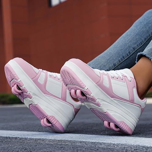 ANEFUN Pink Roller Skate Shoes for Kids Pink-white 1135 - Image 5