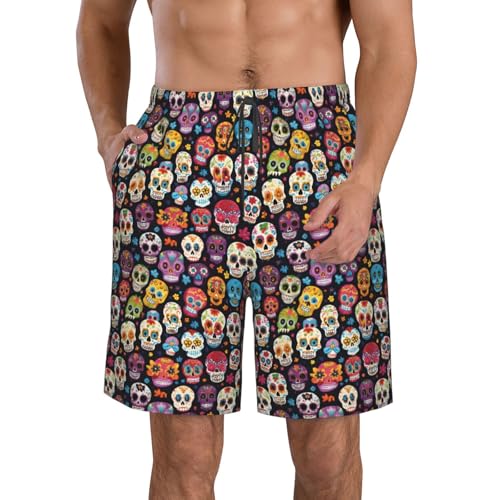 Sugar Skulls Print Print Stylish Beach Shorts Swim Trunks Lightweight Breathable Summer Outdoor Activities