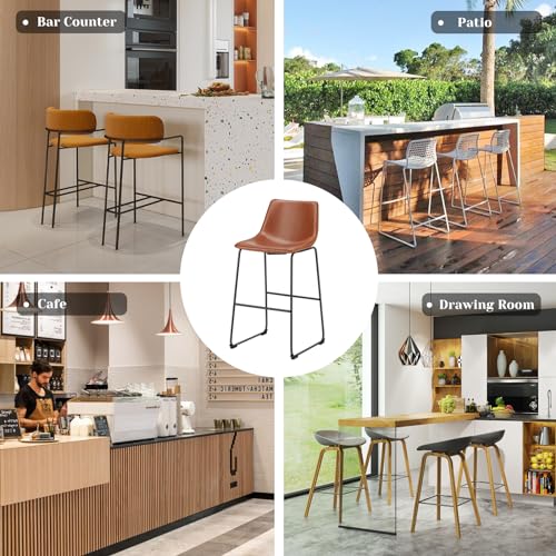 Image of DUMOS Counter Height Bar Stools Set of 2, Faux Leather Metal Bar Chairs