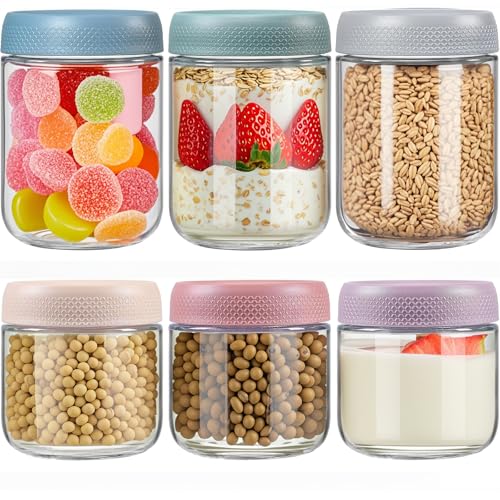 VITEVER Overnight Oats - Juego de 6 tarros de cristal con tapa de rosca para ensalada, yogur, pudín, mermelada casera, granos de café, especias, 6 unidades