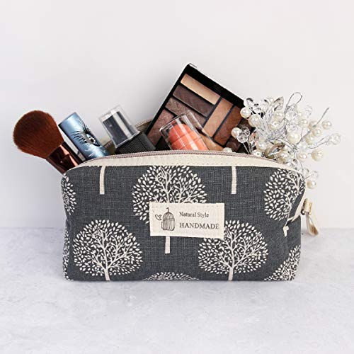 RIAH FASHION Portable Travel Clutch Cosmetic Makeup Pouch Bag - Toiletry Organizer Purse Wristlet Stripe, Floral, Plaid, Cork (Rectangle Pouch - Tree)4