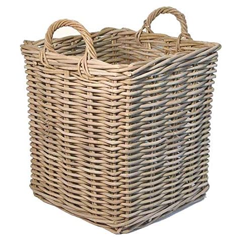 Medium Square Grey Wicker Log Basket Cover