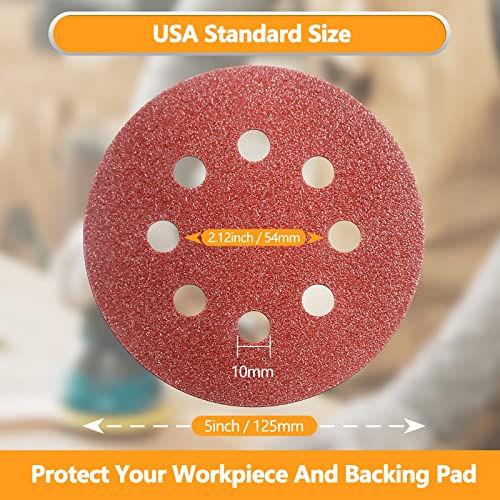 Faoyoon Sanding Disc 5 Inch 8 Hole, 100 Pcs Orbital Sanding Discs Hook And Loop, Sandpaper For Wood, 40 60 80 120 220 Grit Sand Paper For Random Orbital Sander #TOP1