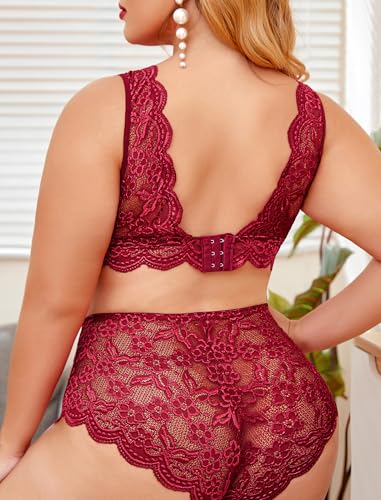 Image of Avidlove Plus Size Lingerie Set for Women Sexy Lace Halter Bralette High Waist Panty Set