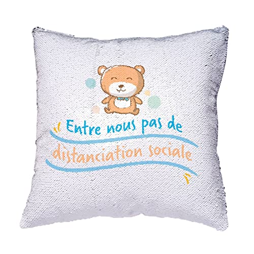 Coussin paillettes turquoise pas de distanciation sociale doudou - 4