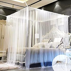 Moustiquaire de lit carrée, Baldaquin en Polyester Lits, Moustiquaire pour lit Double et lit Simple avec Outil d’installation, pour se protéger efficacement des moustiques, Blanc (2 * 2 * 1.8cm)