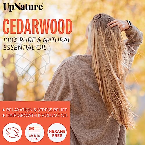 Upnature Cedarwood Essential Oil - 100% Natural & Pure, Undiluted, Premium Quality Aromatherapy Oil For Hair Growth, Healthy Skin, Closets And Relaxing Sleep, 4Oz #TOP1