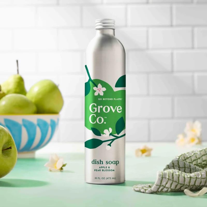 Image of Grove Co. Ultimate Dish Soap Refills 16 Fl Oz Removes 48-hr Stuck-on Food and Grease, Plastic Free Cleaning Products, 100% Natural Lavender Blossom & Thyme Fragrance