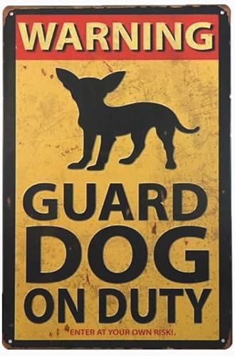 peiyeety Metal Tin Sign Beware of Guard Dog On Duty Quote Vintage Metal Wall Art Plaque for Home Front Porch Living Room Bedroom Farmhouse Patio Rustic Wall Decor 6x8 Inch