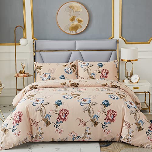 Perkily Vintage Floral Duvet Cover California King 3 Pcs 1 Duvet Cover+2 Pillow Chinoiserie Peony Asian Style Botanical And Tree Branches Cotton Bedding Set 800Tc Egyptian Cotton #TOP1