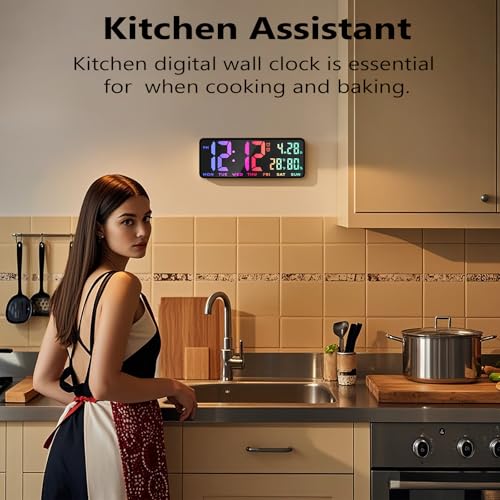 13.8 Inch Large Digital Wall Clock,Led Digital Clock Large Display with Temperature,Humidity Alarm,for Classroom,Living Room,Bedroom,Office,Home,Gym,Ideal for Seniors - Image 6