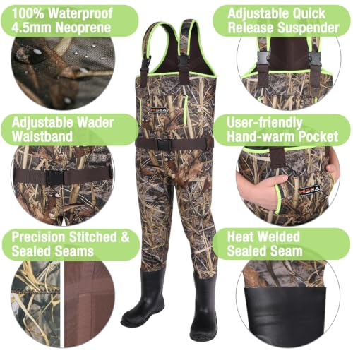 Image of HISEA Kids Chest Waders Neoprene Fishing Waders for Toddler & Children Youth Duck Hunting Waders for Kids with Boots