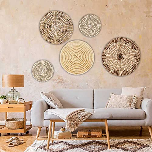 GDFGTH Weiden-Wandkorb zum Aufhängen, Natürliches Geflochtenes Seegras, Set mit Fünf Runden Boho-Wandkörben, Dekoration für Wohnzimmer Oder Schlafzimmer, Einzigartige Wandkunst Cover