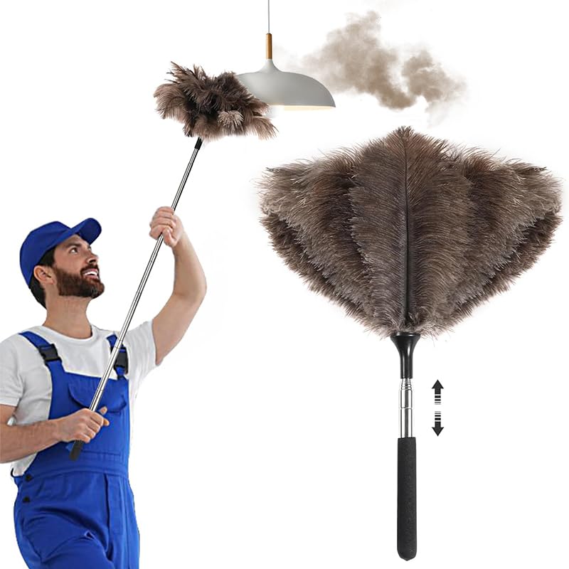 HASTHIP® Ostrich Feather Duster 1.5m Long Extendable Soft Ostrich Feather Duster with Stainless Steel Handle Telescopic Ceiling Fan Pendant lamp Blinds Furniture-picture-22