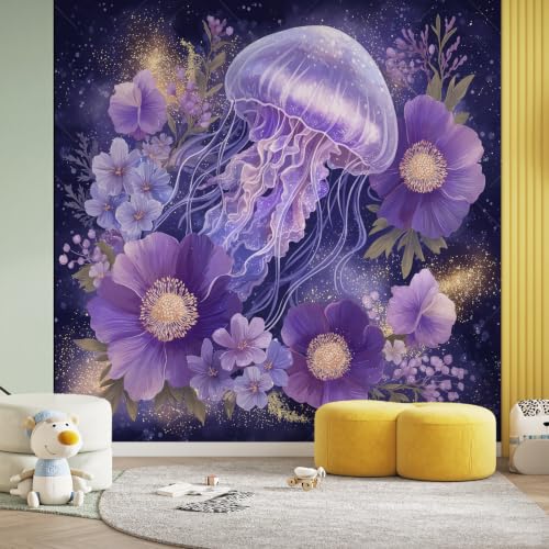 Papier peint intissé méduses pour masquer les défauts d'un mur de salon - 4