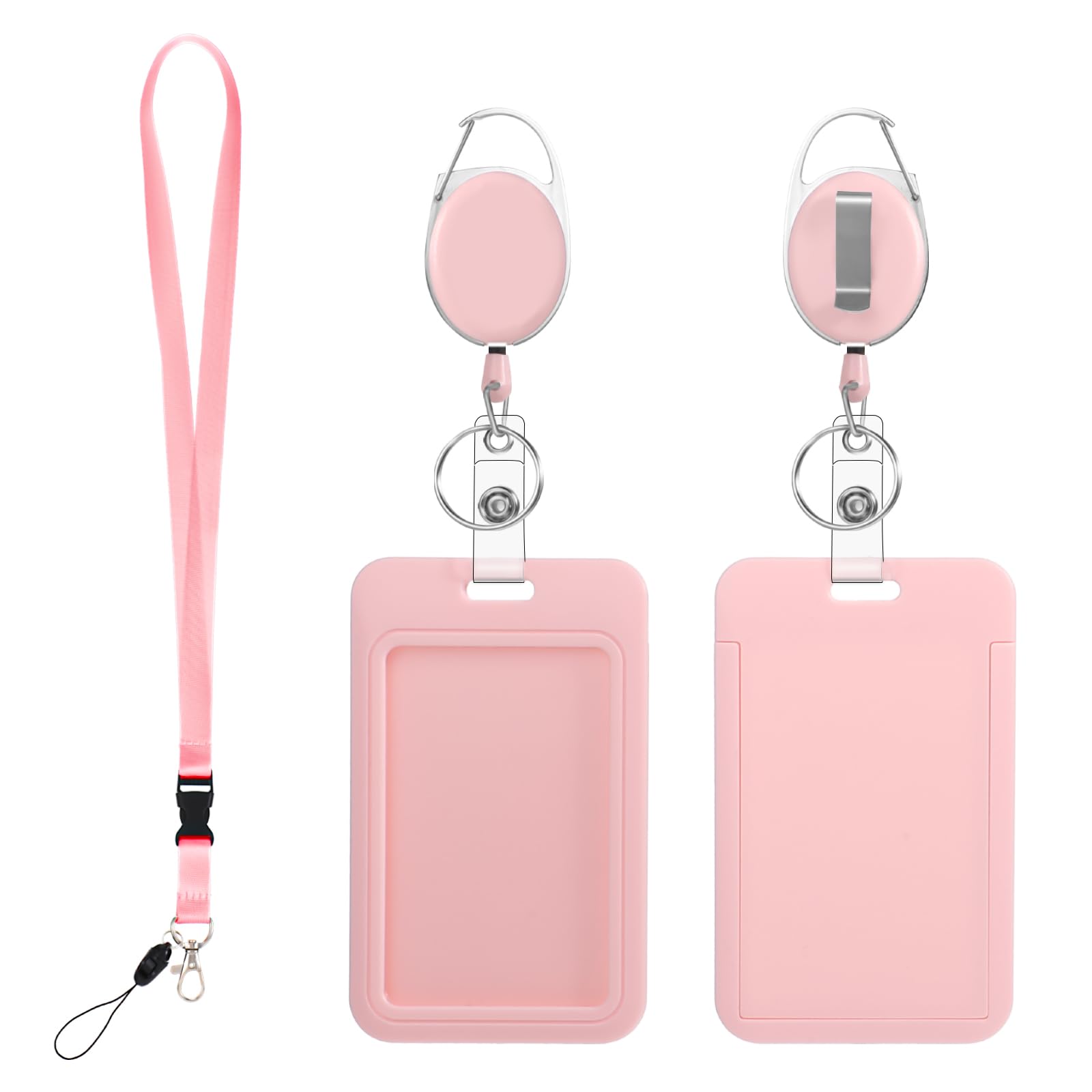 Ymapinc Pink Lanyards for ID Badges Holder, Retractable Clip for Nurse Teacher ID Card Holder Retractable with Pink Badge Reel