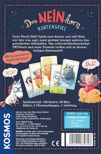 Foto von KOSMOS 680848 Das NEINhorn - Kartenspiel, Das Spiel zum bekannten Kinder-Buch, lustiges Kinderspiel ab 6 Jahre, für 2 bis 6 Spieler, in praktischer Open & Play Magnet-Box