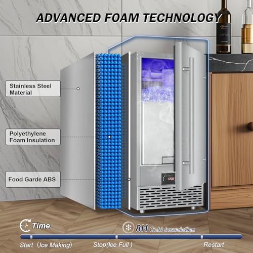 Image of SOZT Under Counter Ice Maker, 120LBS /24H Commercial Ice Machine | Self-Cleaning & 24H Timer, 30LBS Storage - Reversible Door, Built-in /Freestanding Design for Home Bar Cafe Restaurant