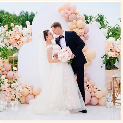 Image of VitalCozy Set of 3 Arch Covers 6ft, 6.5ft, 7.2ft White | Arch Covers Stretchy Backdrop for Wedding Baby Shower Birthday Photo Booth Decoration, Fits Arch Frame, Frame Not Included