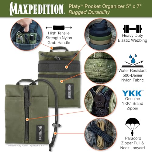 Image of MAXPEDITION Platy Pocket Organizer, Durable EDC Tool Pouch for Men, Neck Wallet with Paracord Lanyard, Holds Flashlight, Multitool, Pen, Notebook