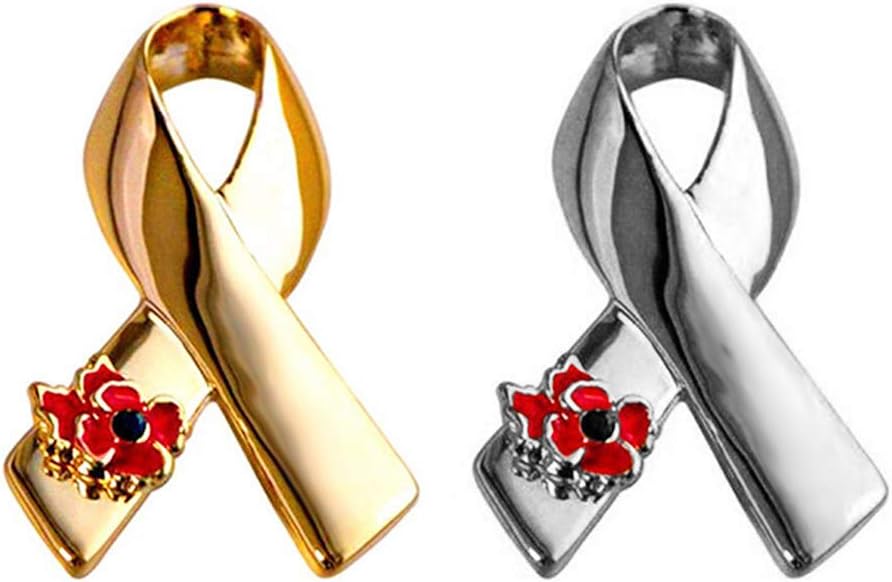 JJIA Remember Memorial Day Gifts, 2PCS Set Ribbon Poppy Brooches Pins for Hero Soldier Remembrance Day Gifts Lest We Forget Enamel Lapel Pin