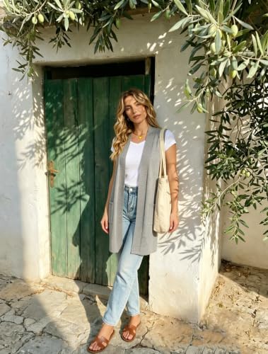 Image of Beautiful Nomad Sleeveless Cardigans for Women Long Sweater Vest