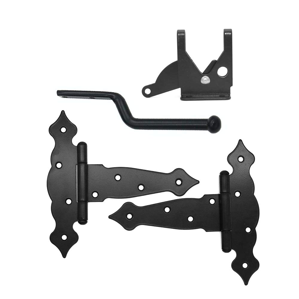 Nuzamas Black 2 Pieces (8 Inch) T-Strap Heavy Duty Shed Hinges + Door Latch Set, Gate Strap Hinge, Door Barn Gates Hinges Wrought Hardware Iron Rustproof