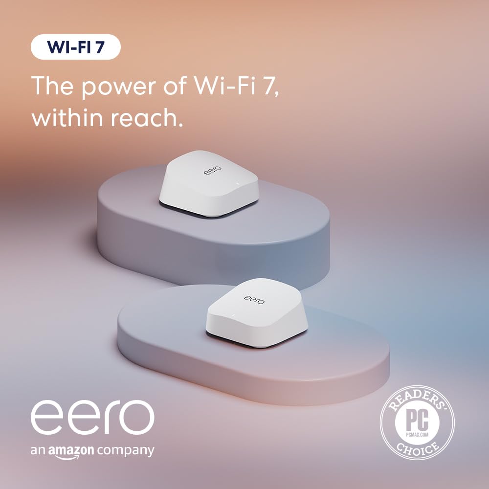 Amazon eero 7 dual-band mesh Wi-Fi 7 router (newest model) - Supports internet plans up to 2.5 Gbps, Coverage up to 4,000 sq. ft., 2-pack