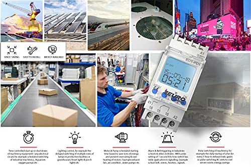Image of EuroControls Euro EDT-PD1 German Tech - 24 to 265 V AC /DC - LCD Backlit - 50 Programs Daily /Weekly /Pulse /Holiday Modes - Programmable Electronic Timer Switch with Volt Free Output Option