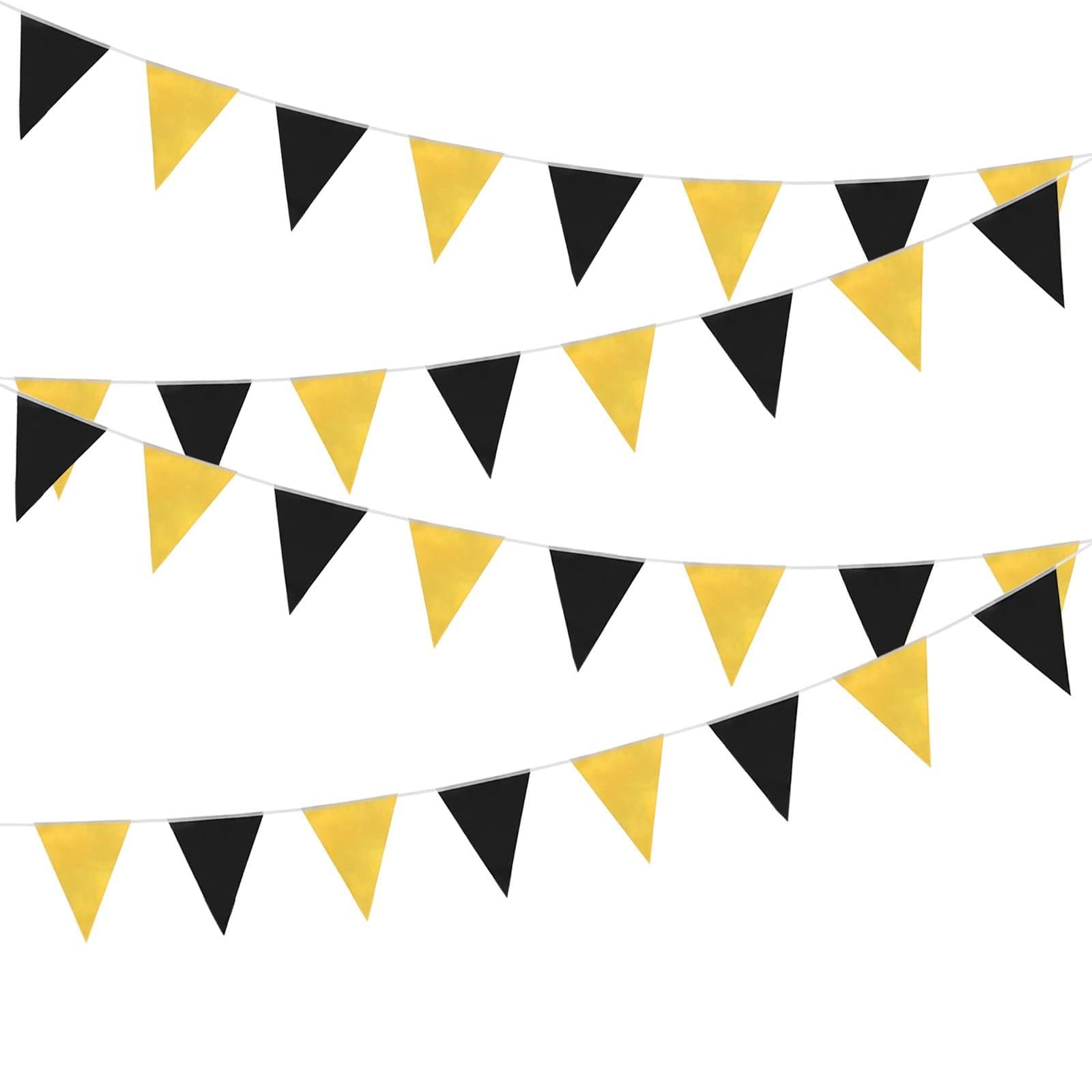 Black Gold Graduation Bunting Banner, Reusable Polyester Pennant, 16×21cm Flags, Indoor Outdoor Party Graduation Birthday Wedding Decorations, 10m(32.8ft)/ 20m(65.6ft) (20m(65.6ft)/50 Flags)