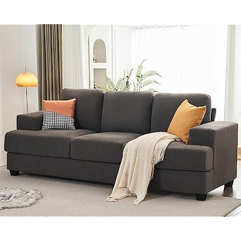 papababe Couch, Comfy Sofa Couch with 24" Extra Deep Seats, Grey Modern Sofa- 3 Seater Sofa Couch for Living Room Apartment Lounge, Bouclé Cover
