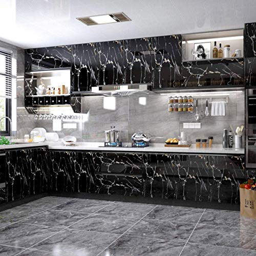 Image of KASHIVAL Kitchen Wallpaper Oil Proof,Waterproof self-Adhesive Wall Stickers for Kitchen Anti-Mold and Heat Resistant Backsplash Wallpaper (Size : 60 * 200 cm) (Black Gold A31)