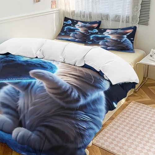 Ensemble housse de couette chat 220x240 parure de lit microfibre 3 pièces - 3