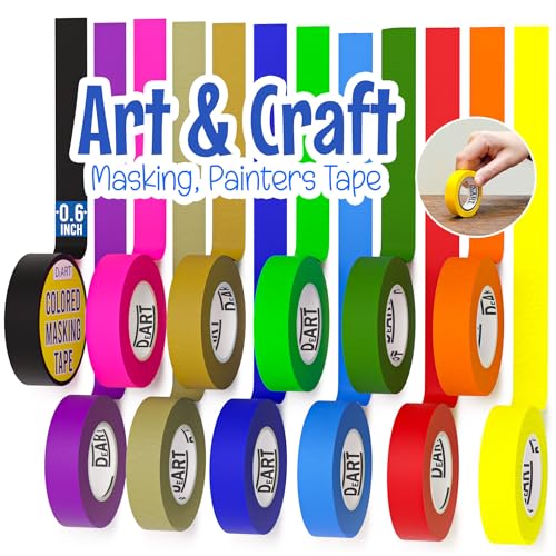 Image of DEART 12PCS Colored Masking Tape, Kids Art Supplies, DIY Craft Tape, Colored Tape Rolls, Colored Painters Tape, 1.7cm x 10m (2 /3In x 11Yards) for Labeling Coding Rolls Washi Scale Scrapbook Lab Tape