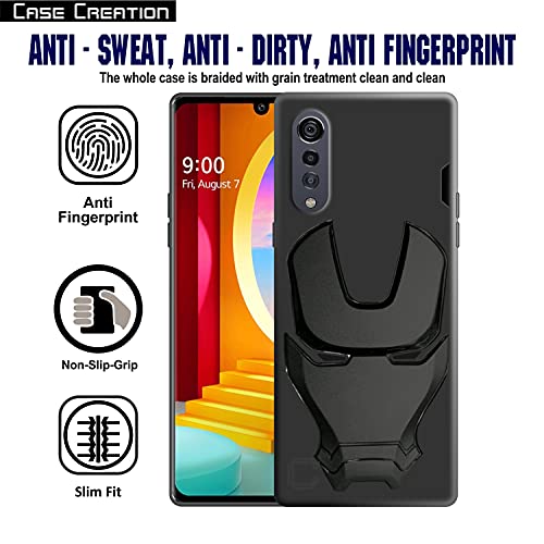 Image of COVERLY Official 3D Smooth Feel Avengers Logo Mask Soft Rugged Grip TPU Silicone Iron Man Engraved Cartoon Movie Engraved Silicone Rubber Matte Strong Back Cover for LG Velvet -Black