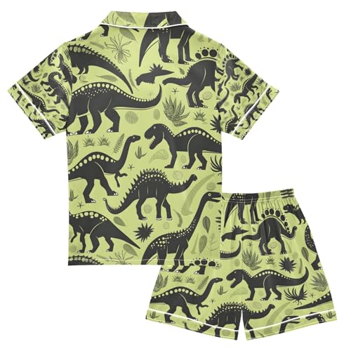 senya Dinosaurs Of Different Satin Summer Pajama Sets Silk Short Sleeve Button Down Sleepwear2