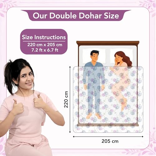 Image of Divine Casa Cotton Dohar for Double Bed 220 x 205 cm, 120 GSM Lightweight Summer Blanket, Soft Breathable AC Quilt, Reversible Cooling Comforter for All Seasons