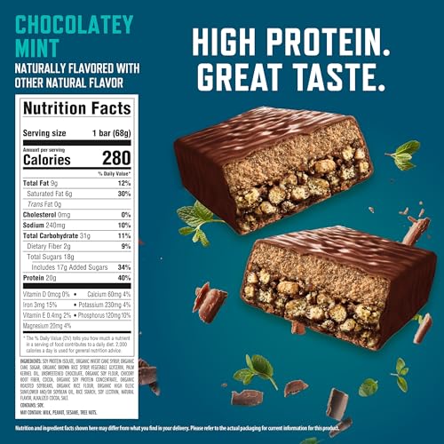 Image of CLIF BUILDERS Protein Bar- Chocolate Mint Flavor - 20g Plant Based Protein - Gluten Free - Non-GMO - Low Glycemic - No Artificial Sweeteners - 2.4 oz.