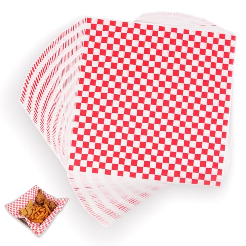 100PCS Sandwich Wrapping Paper Grease Resistant Wax Paper Sheets for Food Extra Strong Food Basket Liners Classic Red & White Checkered Deli Sheets 12x12 for BBQ Picnic Festival - Vacnkoy