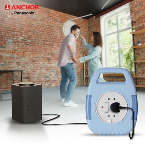 Image of Anchor by Panasonic 6A 2 Pin Flex Box with Indicator & Handle | 4 Mtr Extension Flex Box for Home, Office (Blue)