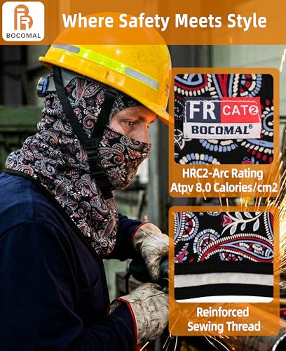Image of BOCOMAL FR Face Mask Flame Resistant Balaclava 5.5oz Lightweight Arc Rated Helmet Liner Covering Hood for Welding