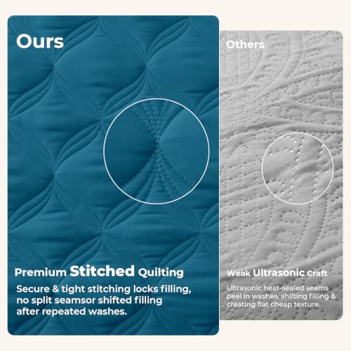 Image of Litanika Queen Quilt Bedding Set, 3 Pieces Teal Blue Bedspreads Set