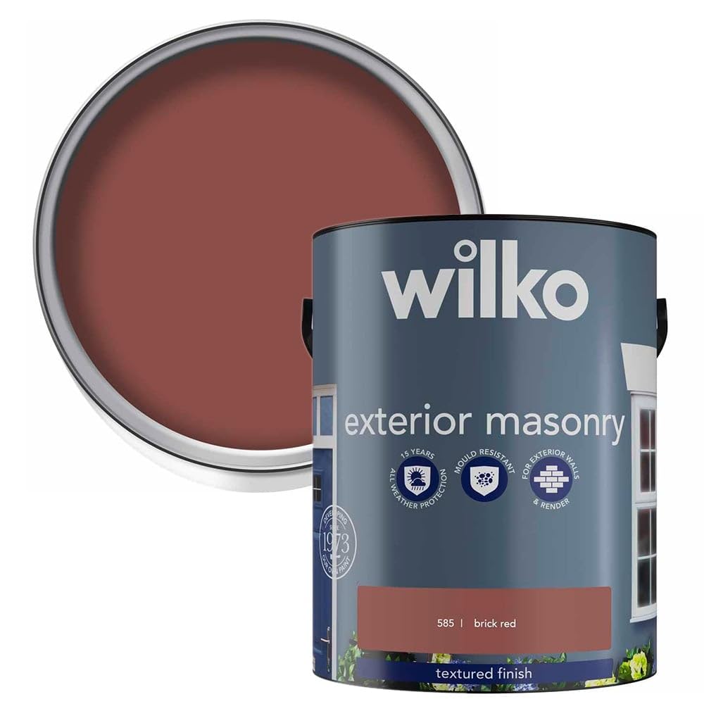 wilko Textured Masonry Paint 5L, Brick Red, Premium Quality Outdoor Paint