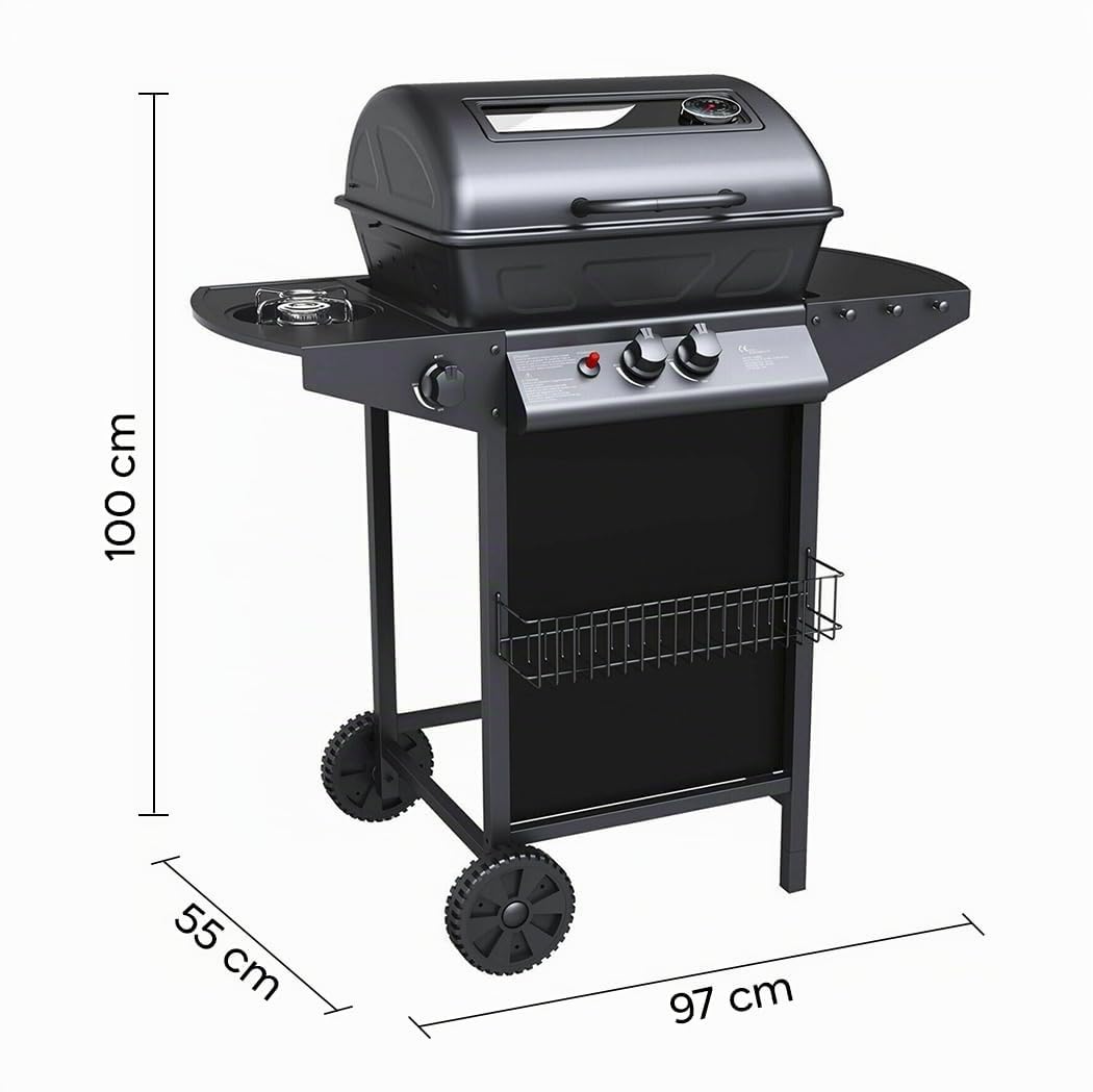 Mediawave Store - Barbecue a Gas in Pietra Lavica SG G2083G Fornello e Griglia Cromata 2,9 Kw, Barbecue per Casa e Giardino, Barbecue Grill BBQ con Rotelle