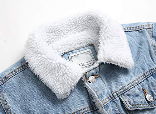 Fiilimer Light Blue Denim Jacket Men Fur Lined Jean Fleece Sherpa Denim Jacket Casual Warm Trucker Size M thumb #5