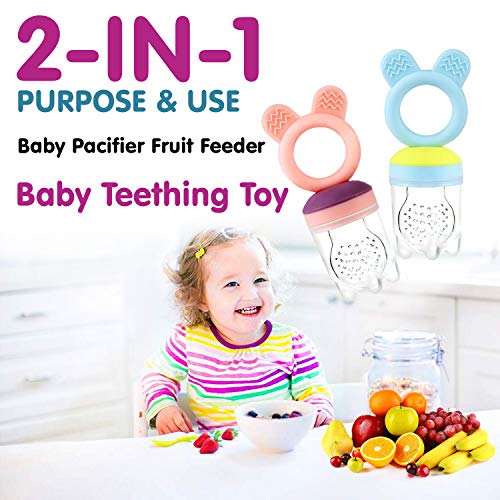 image for Gedebey Baby Food Pacifier Feeder – (2 Pack) Fruit Silicone with Pac