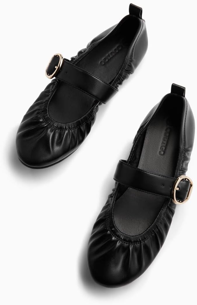 Coutgo Womens Ballet Flats Ruched Round Toe Mary Jane Flats Comfortable Slip On Dressy Shoes - Image 7
